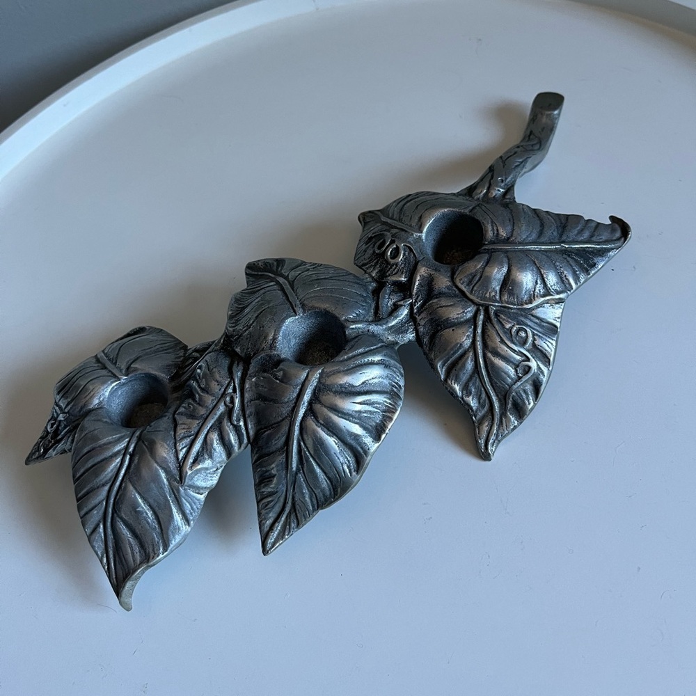 Pewter Leaf Candle Holder Great Home Decor
